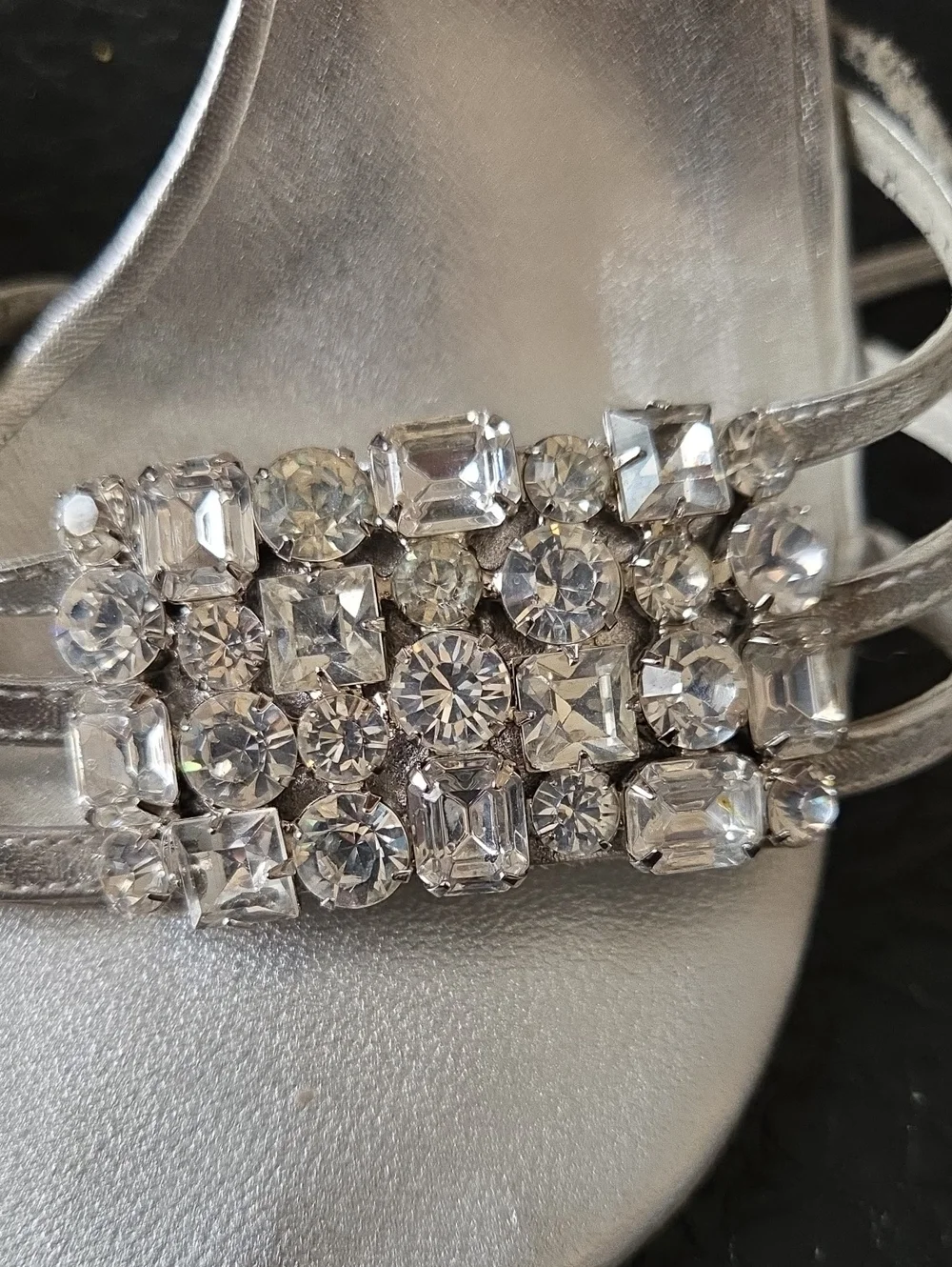 Stuart Weitzman Silver Crystal-Strap Ankle-Tie Heels